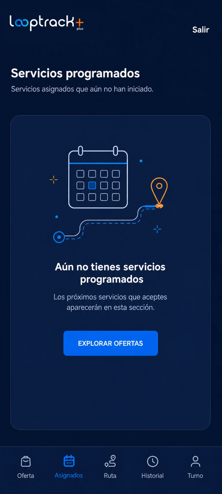 Servicios programados en la aplicación Looptrack Plus